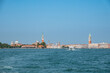 Sea view of the Campanile bell tower on St. Mark's square in center of Venice, Italy