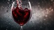 A dynamic splash of red wine captured mid-motion, with droplets suspended against a dark backdrop