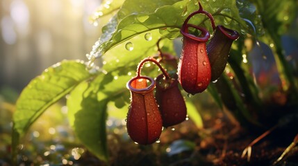 dew on the Indonesian pitcher plant Nepenthes