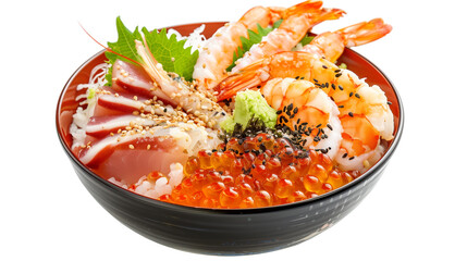 Wall Mural - Japanese food. Kaisen Donburi isolated on white background