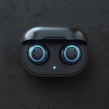 An Icon Depicting A 3D Pair Of Wireless Earbuds In A Charging Case With LED Indicators Glowing Softly
