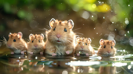 Wall Mural - Hamsters in water, close-up, selective focus on eyes