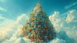 A magnificent illustration of a city built on top of a giant cloud