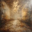 Abstract painting with a textured golden background