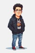 A cartoon character of a young man wearing glasses and a black jacket