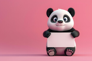 Wall Mural - Cute 3D cartoon funny panda on background with space for text.