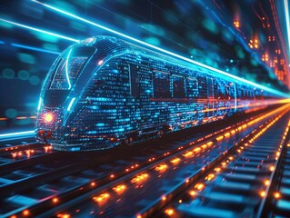 Wall Mural - smart digital train , artificial intelligence in rail transportation. passenger safety, technology efficient, reliable, and sustainable rail networks,  mass transit solutions.
