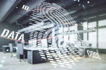 Aufkleber - Abstract virtual fingerprint hologram on a modern furnished office background. Multiexposure