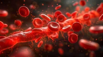 A multitude of red blood cells in focus with a blurry background,ai generated