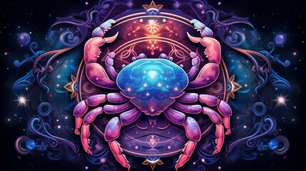 Wall Mural - illustration with zodiac sign cancer. generative ai.