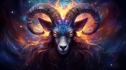 Wall Mural - illustration portrait with zodiac sign capricorn in cosmic space. generative ai.
