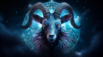 Wall Mural - illustration portrait with zodiac sign capricorn against the background of an astrological symbol in