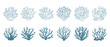 Set of coral reefs or seaweeds, underwater plants. Set of sea coral icons. Sketch, illustration. Vector	