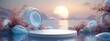 Circular stage in tranquil sunset seascape