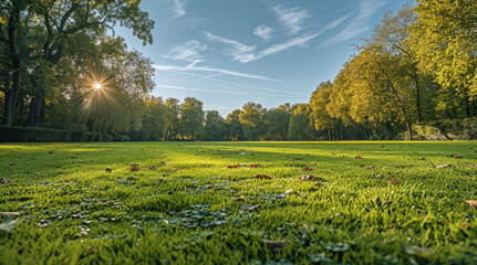 Poster - Big green park meadow. Generative AI.