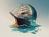 Fototapeta  - a pixel art of a sailboat in the ocean on breeze, regatta 