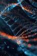 An abstract visualization of genetic data transfer, with flowing strands of DNA and RNA