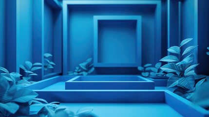 Aufkleber - A 3d render of neatly organized several simple minimalistic frames on an isolated cobalt blue background. Generative AI.
