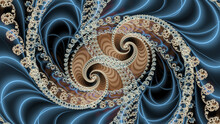Ultra-wide Format Silver And Gold Fragile Lacy Design With Spirals On A Blue Grey Background