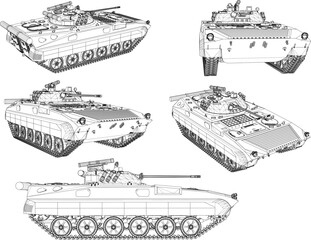 Wall Mural - Vector sketch illustration of advanced battle tank war vehicle design