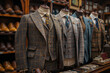  suits on mannequin in an old fashioned tailor store