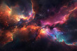 A colorful galaxy with a purple and blue cloud in the middle
