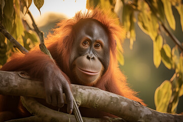 Wall Mural - Orangutan  at outdoors in wildlife. Animal