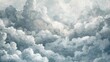 A cozy group of altostratus clouds, layering the sky, each with a different shade of gray, depicted in watercolor on white