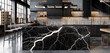 A sleek island crafted from jet-black marble with lightning-like white veins. 32k, full ultra HD, high resolution
