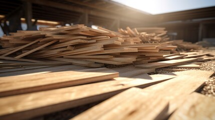 Wall Mural - A photo of a construction site with a pile of plywood