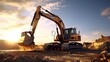 A photo of a construction site with earthmoving equipment