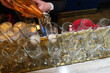 pouring champagne into glasses