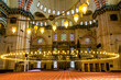 Istanbul, Turkey - March 23 2014: Interior of Suleymaniye Mosque and the bige chandlier