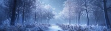 A Frozen Path Through A Winter Landscape, Where Ice Crystals Catch The Starlight And Sparkle Like Jewels, 3D Illustration