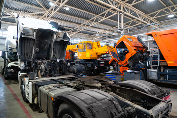 Poster - Truck repair service indoors. Maintenance workshop.
