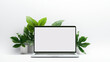 laptop with green leaf