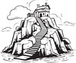 © BABBAN - Horizon Heights Stair Logo Design on Rocky Outcrop Oceanic Oasis Stair Symbol on Rocky Island