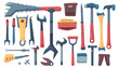 Worker tools set 1 2d flat cartoon vactor illustrat