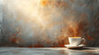 A steaming cup of cappuccino sits gracefully against a backdrop of gray and brown hues