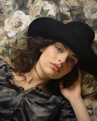 Wall Mural - A beautiful model in a hat