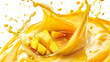 Sweet fresh mango fruit juice splash isolated on white background 