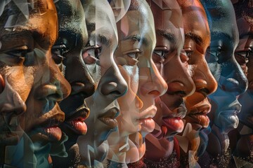 A collage of skin tones, celebrating human diversity, each shade glowing under a unified light, 3D illustration