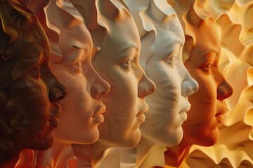 A collage of skin tones, celebrating human diversity, each shade glowing under a unified light, 3D illustration