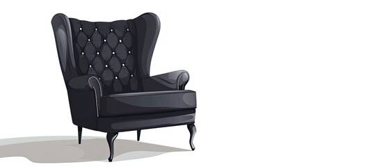 Wall Mural - A comfortable black club chair with armrests made of wood is placed on a white hardwood flooring surface, creating a sleek contrast in a modern event setting