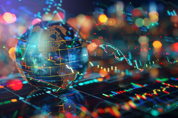 Poster - A computer screen shows a globe with a red and blue background