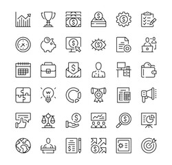 Fototapete - Business icons set. Vector line icons. Black outline stroke symbols