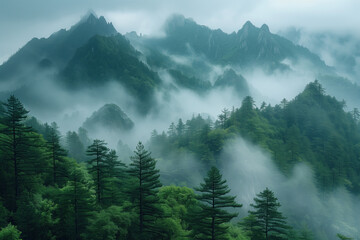 Wall Mural - Mount Huangshan in the mist, Huangshan National Park, China