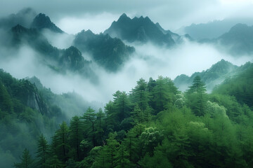 Wall Mural - Mountain landscape in Huangshan Scenic Area, China