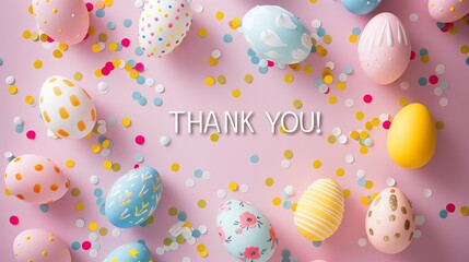 Wall Mural - thank you greeting with Easter eggs, pink background