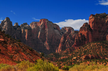 Wall Mural - The Towers of the Virgin sandstone monoliths towering above the canyon, Zion National Park, Utah, Southwest USA.